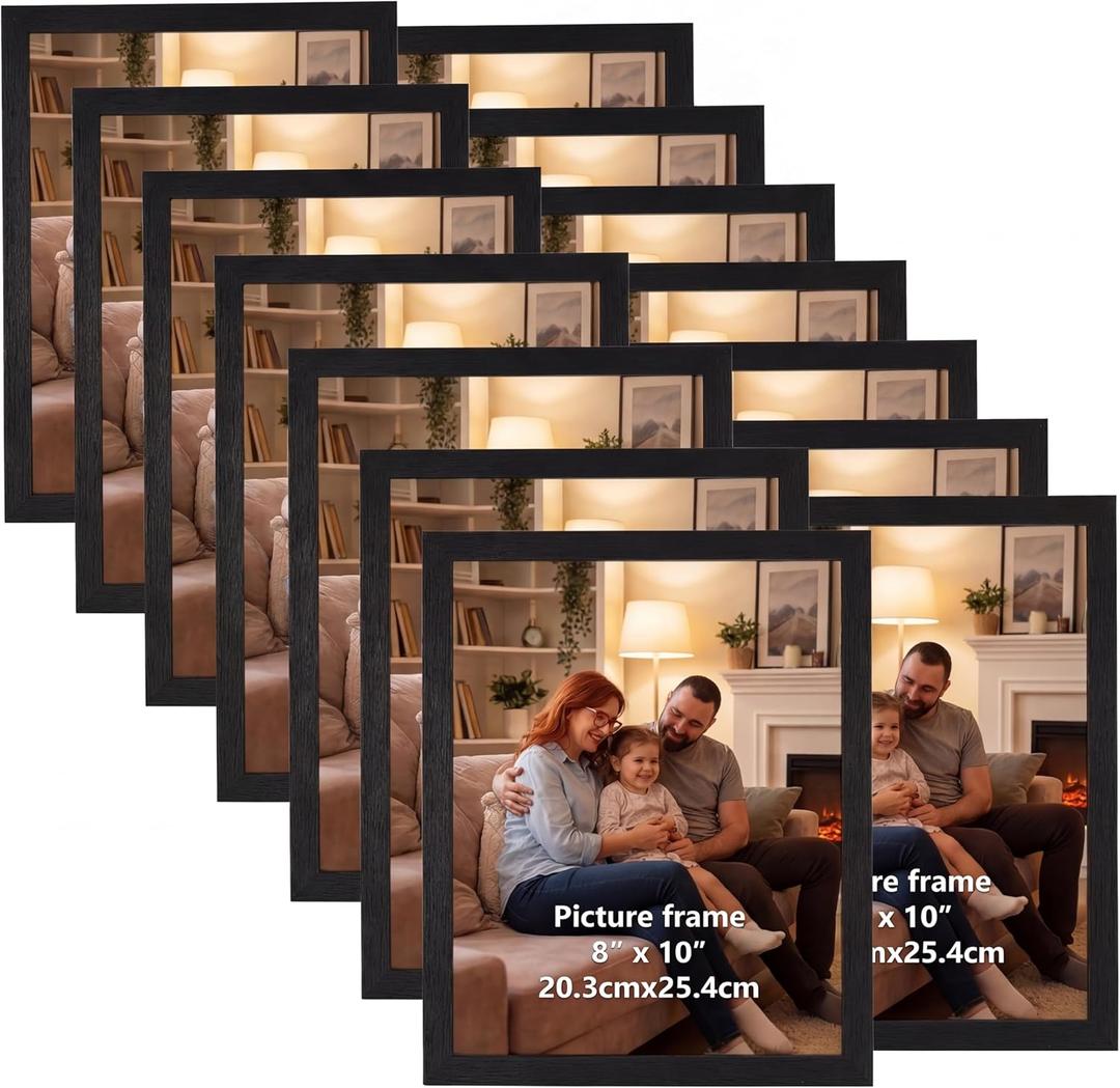 Giftgarden 8x10 Picture Frames Set of 15, Black Wooden Photo Frame for Wall or Tabletop Display, Engineered Wood with Shatter-Resistant Plexiglass