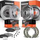 A-Premium Front Vented Disc Brake Rotors + Rear Drums + Shoes + Ceramic Pads Kit Compatible with Select Honda Models - Civic 2012 2013 2014 2015, L4 1.8L, 12-PC Set