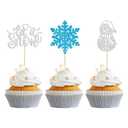 Gyufise 24Pcs Snowflake Cupcake Toppers Glitter Let it Snow Snowman Frozen Cake Food Picks Decorations for inter Wonderland Wedding Anniversary Decorations Bridal Shower Party Supplies (Blue Silver-2)