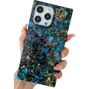 KERZZIL Elegent Mother Shell Pearl Compatible with iPhone 13 Pro 6.1 inch Rectangle Edge Case,Chic Slim Colorful Abalone Pearl Soft TPU Protective Cases Cover