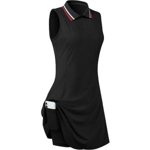 Womens Sleeveless Golf Tennis Dresses with Inner ShortsPockets for Workout Exercise (Medium, Black)