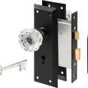 Prime-Line E 28338 Mortise Keyed Lock Set with Glass Knob  Perfect for Replacing Antique Lock Sets and More, Fits Doors with 2-3/8 In. Backset (Single Pack)