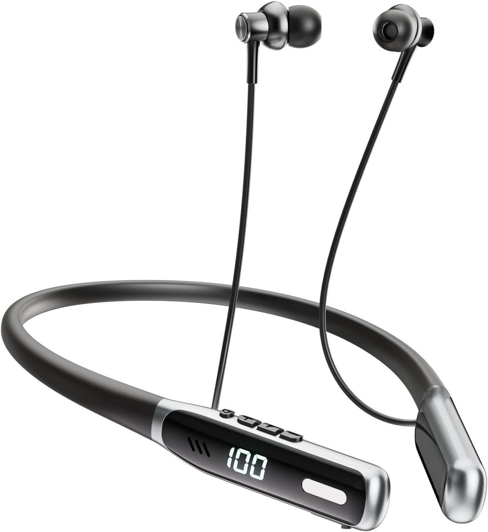 Wireless Neckband Earbuds, Neckband Bluetooth Headphones with Built-in Microphone, Bluetooth Headset Magnetic Earphones, Deep Bass, Bluetooth 5.4, 80H Playtime (Black)