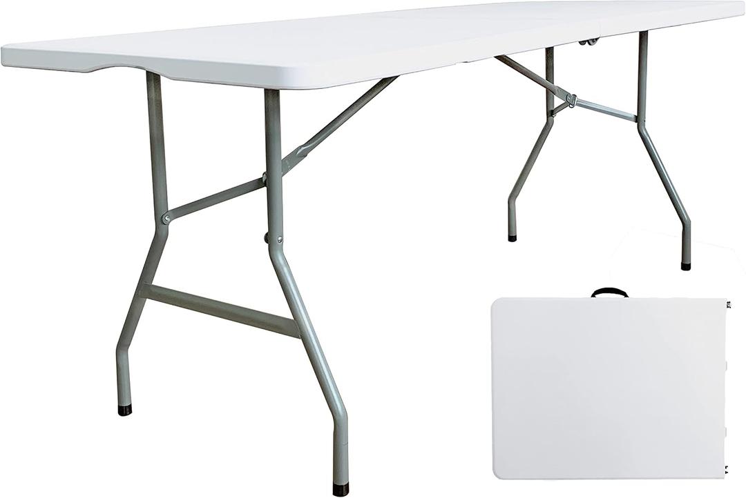 6ft Folding Table - Heavy Duty Plastic Portable Picnic Table with Handle, 330lb Capacity, Indoor Outdoor Utility Table for Parties, Camping, Dining