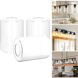 GO&SO 3 Pack Clear Glass Lamp Shade Replacement, 5.9" Height, 3.94" Diameter, 1.65" Fitter - Cylinder Glass Pendant Light Shades Only,High Transmittance for Chandelier Shades,Wall Sconces,Floor Lamps