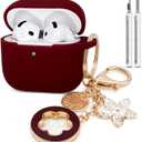 Koujaon Airpods 4 Cases Silicone Protective Case for Airpod 4 with Bling Keychain for Apple AirPods 4th Generation Wireless Earbuds with Cleaner Kit (Burgundy)