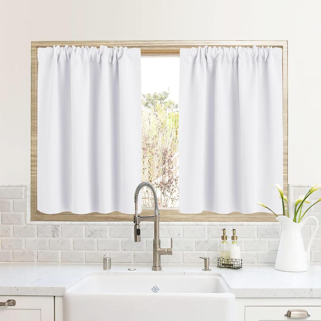 RYB HOME RV Curtains for Camper Windows, Mini Small Thermal Insulated Sunlight Heat Blocking Blocking Privacy Portable Curtains for Travel Trailer, Width 34 by Length 24, Pure White, 2 Panels