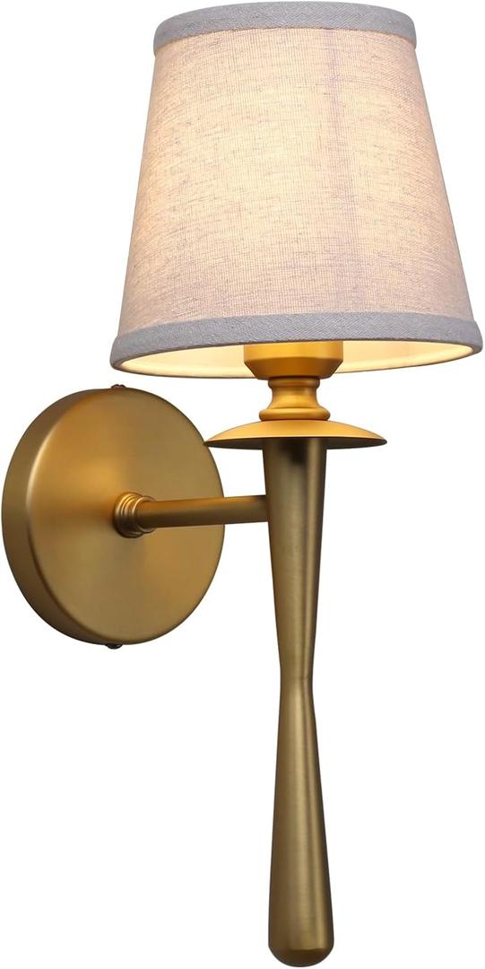 PERMO Vintage Wall Sconce Antique Gold Sconces with Linen Cloth Lampshade Hardwired Wall Light Fixture for Bedroom Living Room Hallway Foyer