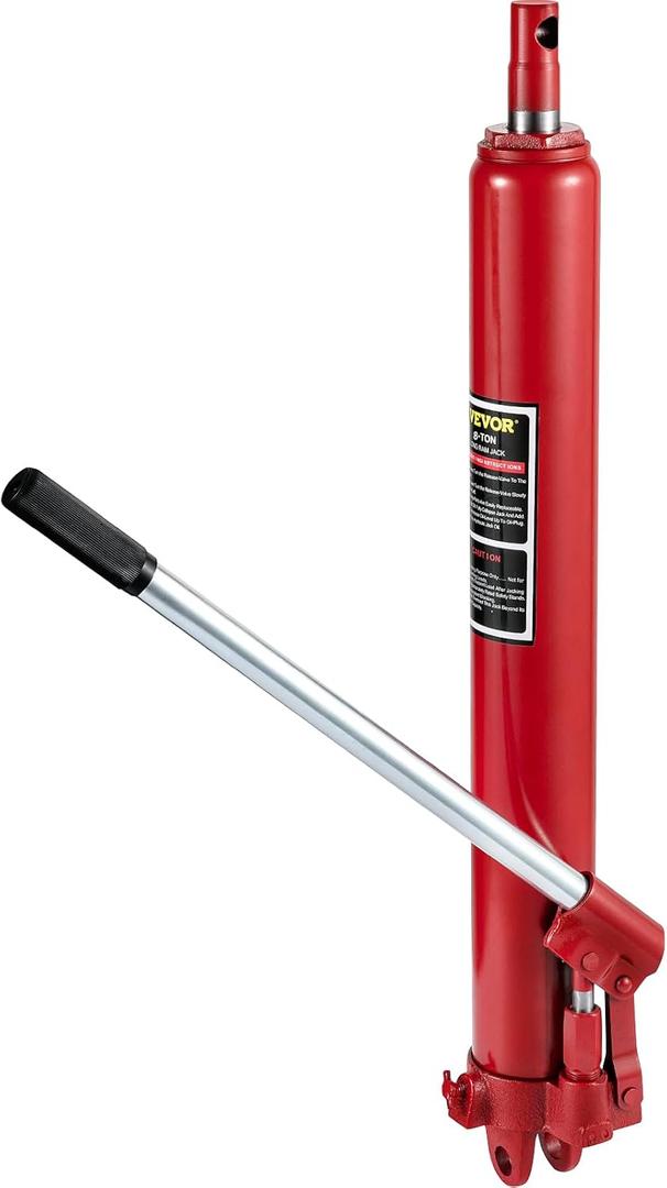 VEVOR Hydraulic Long Ram Jack, 8 Tons/17363 lbs Capacity, with Single Piston Pump and Clevis Base, Manual Cherry Picker w/Handle, for Garage/Shop Cranes, Engine Lift Hoist, Red