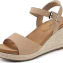 SHIBEVER Women's Wedge Platform Sandals: Espadrille Dressy Comfortable Summer Open Toe Ankle Strap Buckle Women Sandal (7, Nude)