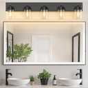 IZORRO Bathroom Vanity Light Fixture, 5-Light 36 Inch Matte Black Bathroom Light Fixtures Over Mirror, with Clear Glass Shade, Modern Farmhouse Vanity Lights, Rustic Restroom Lighting Fixtures