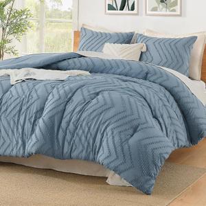 Litanika Comforter Oversized King Size Set Grayish Blue, 3 Pieces Chevron Tufted Bedding Comforter Sets, Fluffy Bed Set (Oversized King (120"x98"), 07 - Grayish Blue)
