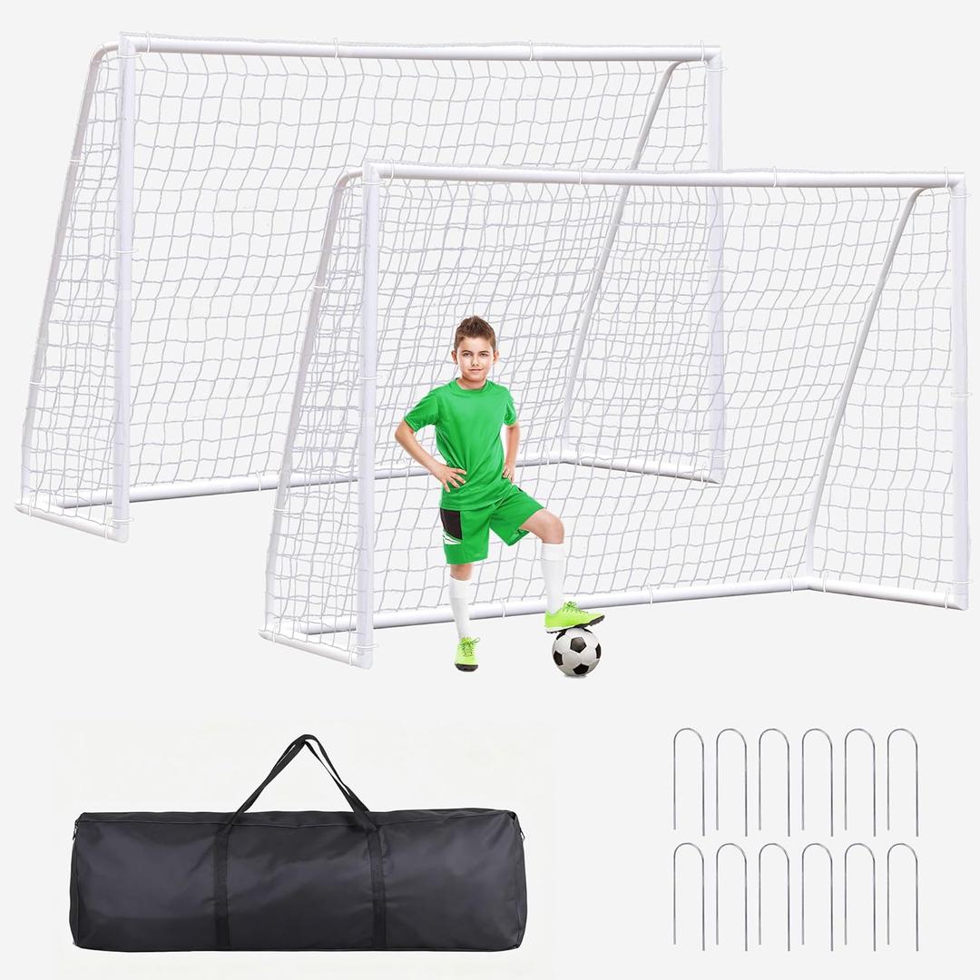 F2C Soccer Goal Soccer Net for Backyard, Steel Frame for Kids, Adult Portable Shooting Training Aid with Carry Bag,Ground Stakes Waterproof (10x6.5 FT)