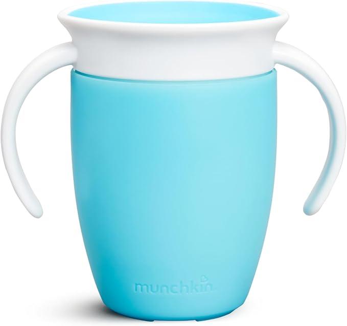 Munchkin Sippy Cup for 6 Month Old and Up, Spill Proof Miracle 360 Toddler Cups with Transition Handles, 7 Ounce, (Blue)