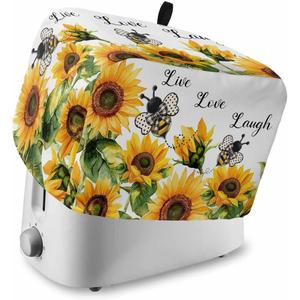 Farmhouse Toaster Cover 2 Slice with Pockets, Sunflower Cute Bee Yellow Floral Summer Rustic Dustproof Cover for Kitchen Small Appliances and Fingerprint Protection, Kitchen Bread Machine Protector