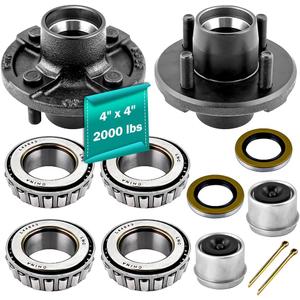 4 on 4 Trailer Hub Kit for 2000 lbs Axle, Fits 1" Trailer Axle, 4x4 Trailer Idler Hub Kit with Extra Cap & Rubber Plug,L44643 Bearing only fits 2000lbs