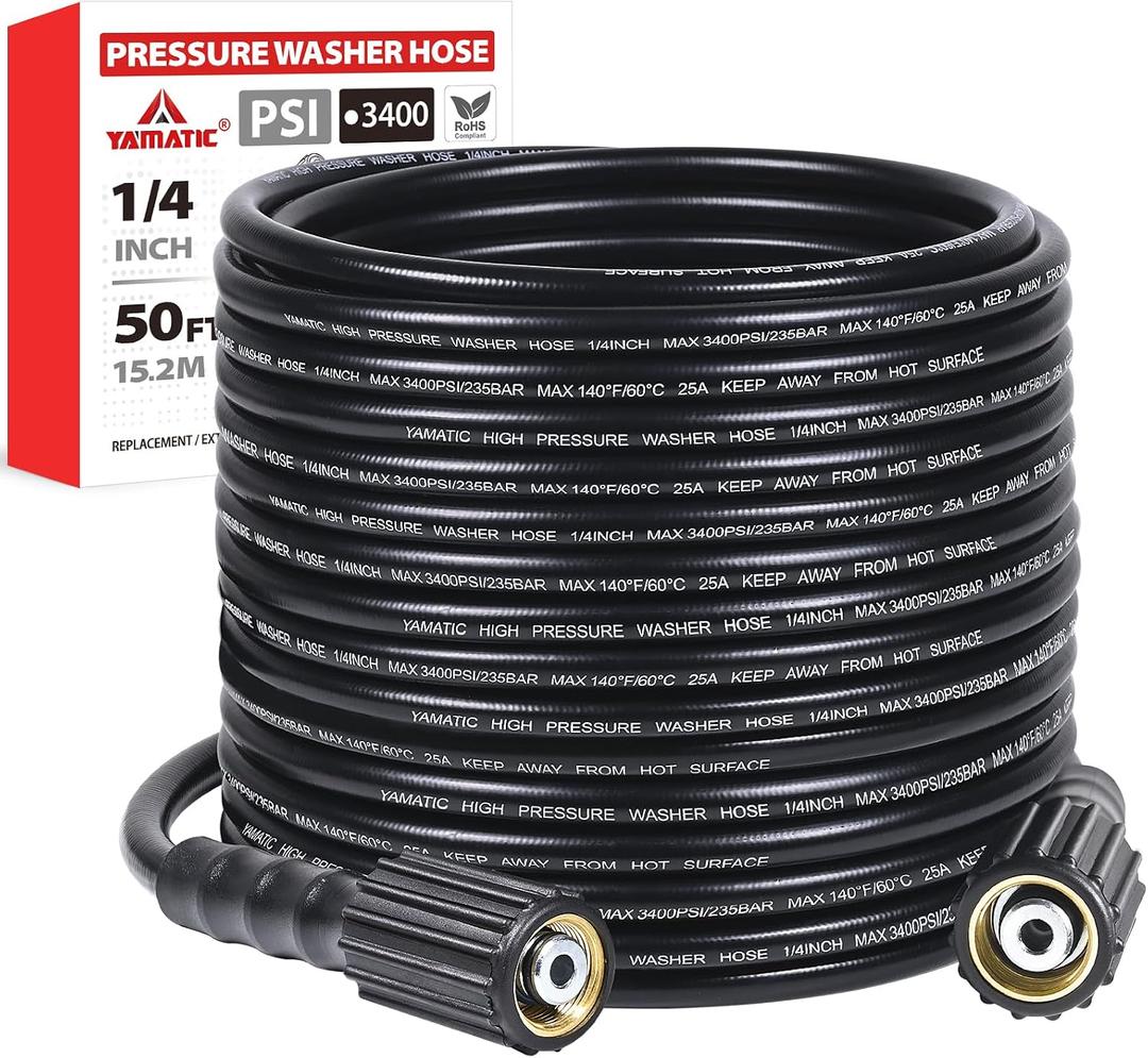 YAMATIC Pressure Washer Hose 50 FT 1/4", 3400 PSI, M22-14mm Females