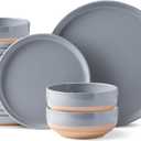 AmorArc Ceramic Dinnerware Sets for 8, 24 Pieces Handpainted Plates and Bowls Set with Rustic Terracotta Underside, Scratch Resistant Stoneware Dishes Set, Dishwasher & Microwave Safe (Limestone)