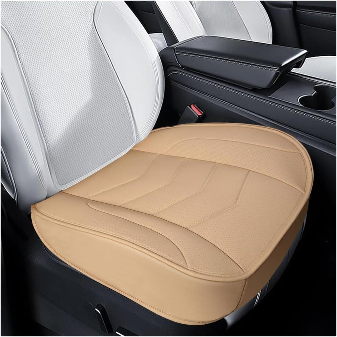 Luxury Faux Leather Car Seat Cover - Anti-Slip Waterproof Drive Seat Cushion Car Front Bottom Seat Cover with Storage Pocket - Universal Full Wrap Seats Protector for Cars SUV Trucks (Beige)