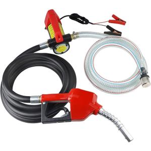 FUELIO Diesel Transfer Pump 12V Fuel Transfer Pump 12 Volt Diesel Pump With Auto Shut-off Nozzle, 6.5FT PVC Hose, 13FT Rubber Hose - 10GPM Self-priming Portable DC Electric Oil Fuel Transfer Pump