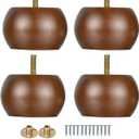Maricome 2 Inch Bun Furniture Feet Walnut Round Solid Wooden Ottoman/Couch/Sofa Legs Set of 4 Pre-drilled M8 Bolt with Metal Brackets (Brown)
