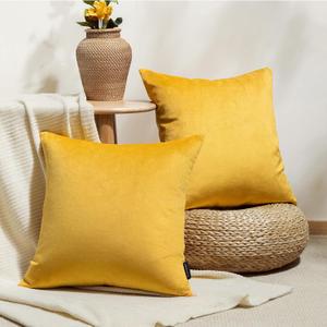 Phantoscope Pack of 2 Velvet Decorative Throw Decorative Pillow Cover Soft Solid Square Cushion Case for Couch Mustard Yellow 18 x 18 inches 45 x 45 cm