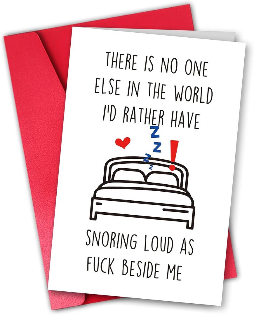 5 x Funny Anniversary Card for Husband, Snoring Card for Boyfriend, Humorous Birthday Card for Him, Funny Couples Card for Wife, Novelty Valentines Day Card, Blank Greeting Card with Envelope (#002)
