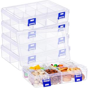 Juexica 4 Pcs Snack Box Container Adjustable Divided Snack Containers, Easy to Clean Dishwasher Safe Clear Bento Box Work Travel(7.76 x 5.12 x 1.81 Inches,8 Grids)