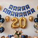 20th Birthday Party Decorations for Men, Navy Blue Gold Happy 20th Birthday Banner Number 20 Foil Balloons Metallic Latex Confetti Balloons for Men Him 20 Years Old Birthday Decoration (20th)
