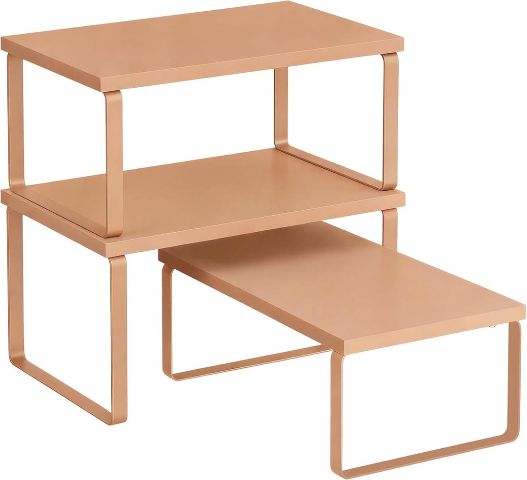 SONGMICS Cabinet Organizer Shelf, Set of 3 Kitchen Counter Shelves, Kitchen Storage, Spice Rack, Stackable, Expandable, Apricot UKCS220Y01V1