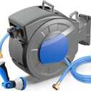 Retractable Garden Hose Reel Wall Mount 1/2" x 100 ft + 6.5 ft Water Hose Reel for Outside with 10 Pattern Nozzle, Automatic Slow Rewind System/Lock Any Length/180Swivel