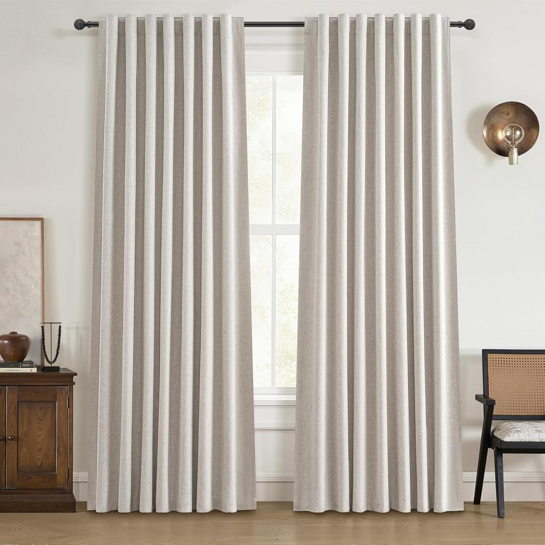 Modern Neutral 88 Inch Blackout Sliding Glass Door Curtains Light and Draft Blocking Curtains & Drapes for Living Room Traverse Ring Top Back Tab Heavy Duty Lined Linen Burg Cottagecore Nursery, 2 Pack