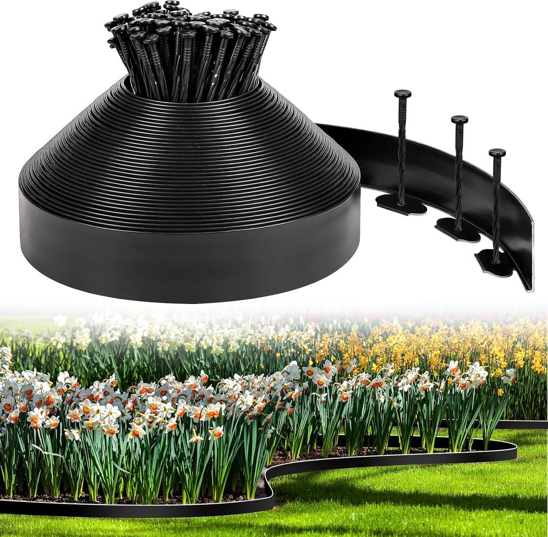 3 Inch x 100FT Garden Edging Border, Plastic Edging for Landscaping with 150pcs Spikes