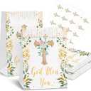 White Gold Floral Party Favor Bag - 24pcs Christmas Goodie Bag for Gold Crosses for Newborn Baptism Church Party Decorations for Baby Shower Communion Baptism Bread Cookie Snack Bags (6  3.14  8.3 inch) (religion)