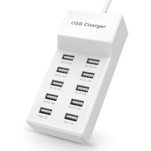 USB Charger Station Block with Rapid Charging Auto Detect Technology Safety, 10-Port Family-Sized Smart USB Ports for Multiple Devices Smart Phone Tablet Headphones USB Charger Station Block with Rapid Charging Auto Detect Technology Safety, 10-Port Family-Sized Smart USB Ports for Multiple Devices Smart Phone Tablet Headphones