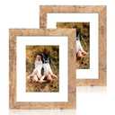 iRahmen 8x10 Picture Frame Set of 2, High Definition Real Glass Rustic Brown Wood Frame, Display Pictures 5x7 with Mat or 8 x 10 Without Mat for Tabletop or Wall Mounting