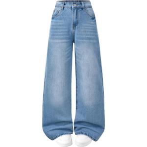 Jeans for Girls Baggy Wide Straight Leg High Waisted Tween Denim Pants Y2k Size 12 Skater Light Blue Streetwear