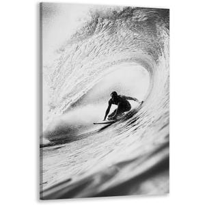 Vintage Black and White Surfing Canvas Wall Art Summer Ocean Wave Poster Extreme Sports Seaside Print for Bedroom Dorm or Home Wall Decor 8x12inch Framed