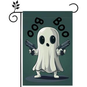 2 x Halloween Ghost Garden Flag Double Sided Outside, Boo Black Yard Outdoor Decorative Flag 12x18 Inch