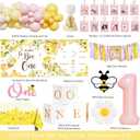 First Bee Day Decorations Girl 108PCs Honey Bee Themed 1st Birthday Party Supplies with So Sweet to Bee One Backdrop, Banner, Pink Yellow Balloon Garland Kit, Tablecloth