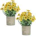 2 Pack Small Fake Plants Potted Artificial Plants Artificial Flowers Potted Faux Flower Daisy with Eucalyptus Leaves for Home Decor Office Room Farmhouse Indoor Table Bathroom Decor（Yellow）