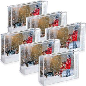 Barydat 6 Pcs 2 x 3 Inch Christmas Snow Globe Photo Frame Bulk Glitter Acrylic Picture Frames Floating Water Photo DIY Crafts Kit for Xmas Holiday Winter Gifts Home Pictures Tabletop Display