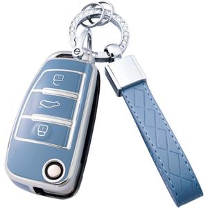 Key Fob Cover with Keychain for Audi A3 A4 A6 A8 TT Q7 S6 (Blue)