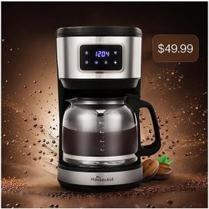 12 Cup Programmable Coffee Maker,Touchscreen Drip Coffee Maker-12 Cup Keep-Warm Function, Auto Shut-Off,Stainless Steel Construction,Permanent Filter,Ideal for Home and Office Use (Silver-Black)
