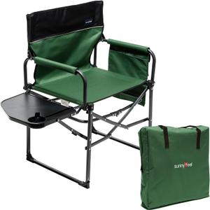SUNNYFEEL Camping Directors Chair, Heavy Duty,Oversized Portable Folding Chair with Side Table, Pocket for Beach, Fishing,Trip,Picnic,Lawn,Concert Outdoor Foldable Camp Chairs (Green)
