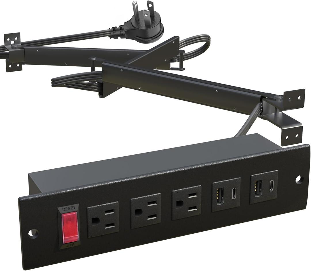 Drawer Outlet Kit with Typec PD20W Fast Charger Station, 3 Outlet and Power Cable Arm for Kitchen Bathroom Cabinets (Black) (Back)