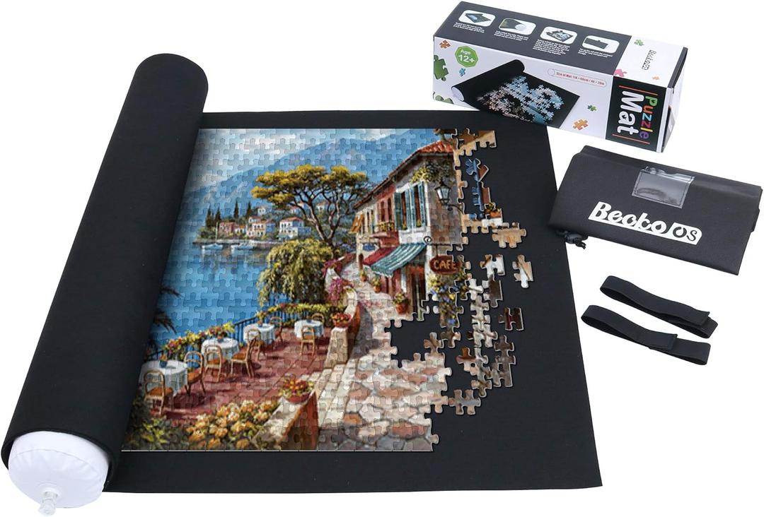 Becko US Puzzle Mat Roll Up with Drawstring Storage Bag, Felt Rollup Mat for Easy Transport & Storage, Portable Puzzle Board Puzzles Saver Keeper for Jigsaw Puzzles Up to 1500 Pieces 46x26 In