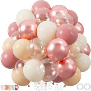 100pcs Retro Blush Pink Balloons, 12 Inch Vintage Dusty Pink, Rose Gold Sand White Nude & Clear Balloon for Weddings, Baby Showers, Bridal Showers, Disco Nights, Birthday Decoration