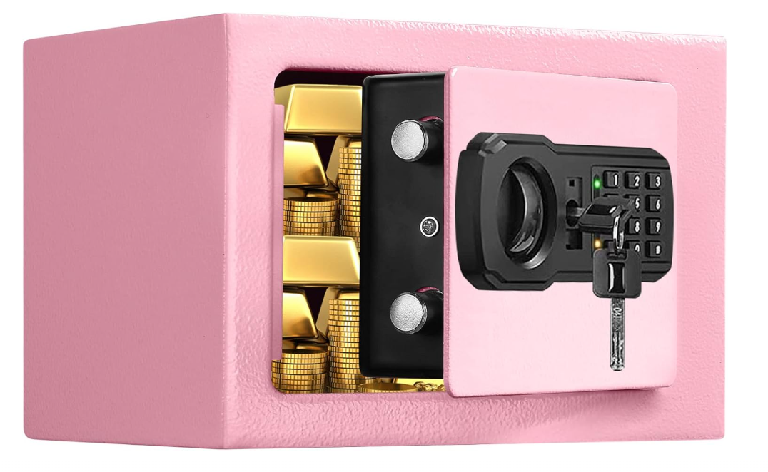 Small Fireproof Safe Box for Home Use, 0.3 Cu ft Mini Pink Safe and Fireproof Lock Box with Electronic Keypad, Fire Safe for Money, Jewelry, ID Documents