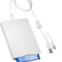 USB Floppy Drive, 3.5" External USB & Type-C Floppy Disc Reader, External Floppy Disk Drive Portable 1.44 MB Plug and Play FDD for PC Windows XP 7 8 10 11(White)